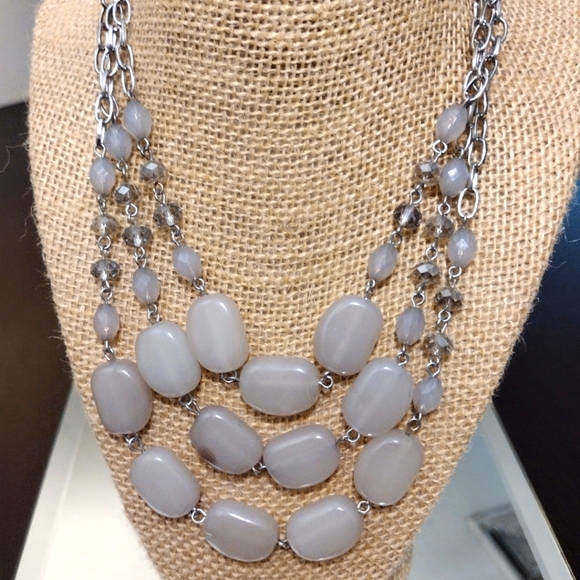 The Limited Grey Beaded And Silver Toned 3 Strand Necklace - Picture 2 of 5